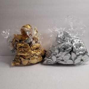 2 bags of artificial rose petals in gold and silver.  322